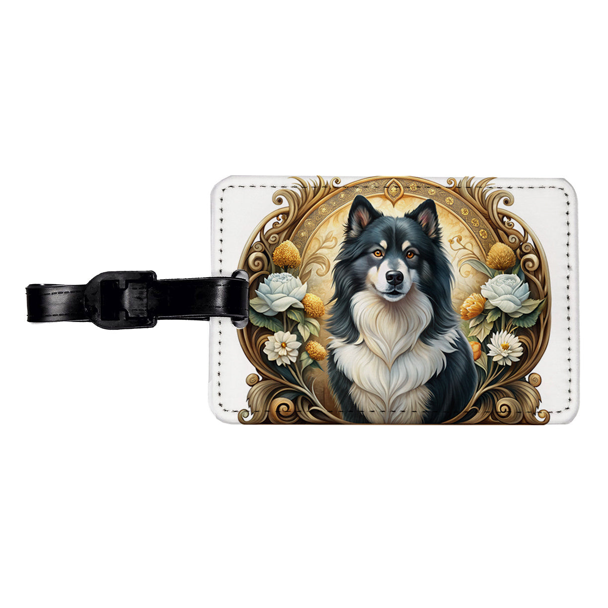 Finnish Lapphund Dog Art Nouveau Travel Faux Leather Luggage Tag