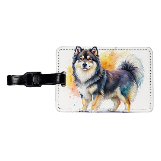 Finnish Lapphund Dog Watercolor Style Travel Faux Leather Luggage Tag