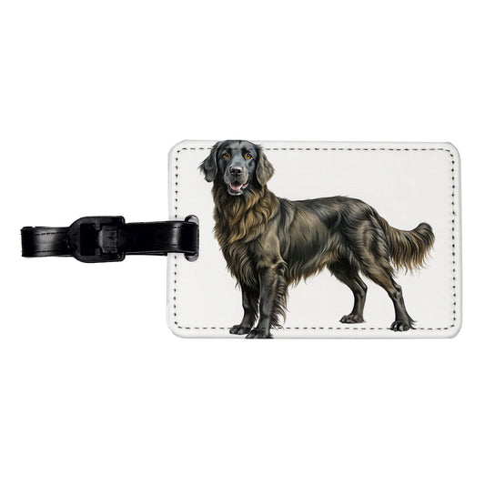 Flat Coated Retriever Dog Illustration Travel Faux Leather Luggage Tag