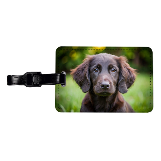 Flat Coated Retriever Dog Puppy Photo Travel Faux Leather Luggage Tag