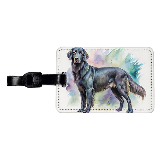 Flat Coated Retriever Dog Watercolor Style Travel Faux Leather Luggage Tag