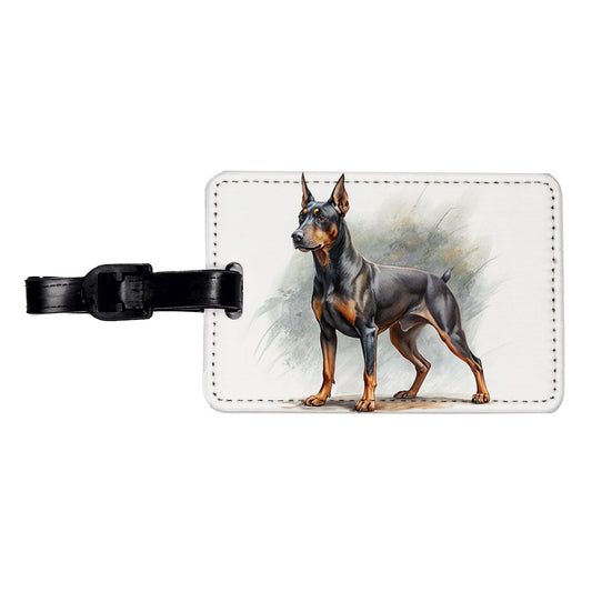 German Pinscher Dog Illustration Travel Faux Leather Luggage Tag