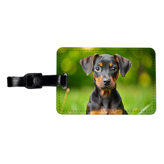 German Pinscher Dog Puppy Photo Travel Faux Leather Luggage Tag