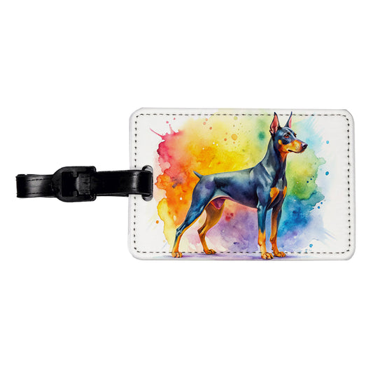 German Pinscher Dog Watercolor Style Travel Faux Leather Luggage Tag