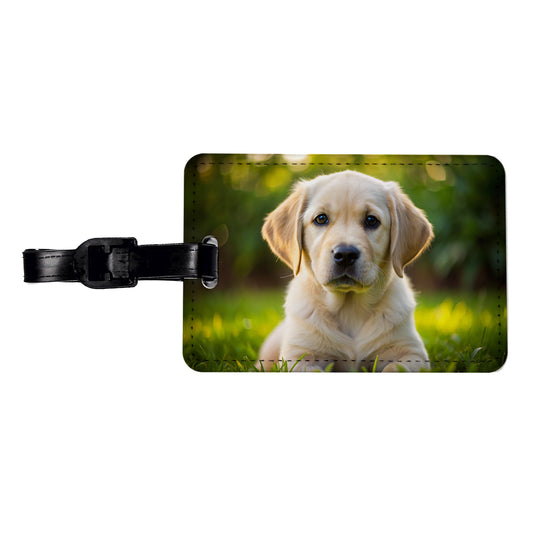 Goldador Dog Puppy Photo Travel Faux Leather Luggage Tag