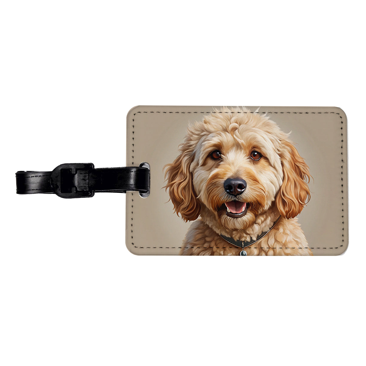 Goldendoodle Dog Illustration Travel Faux Leather Luggage Tag