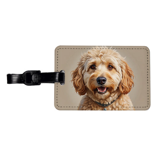 Goldendoodle Dog Illustration Travel Faux Leather Luggage Tag