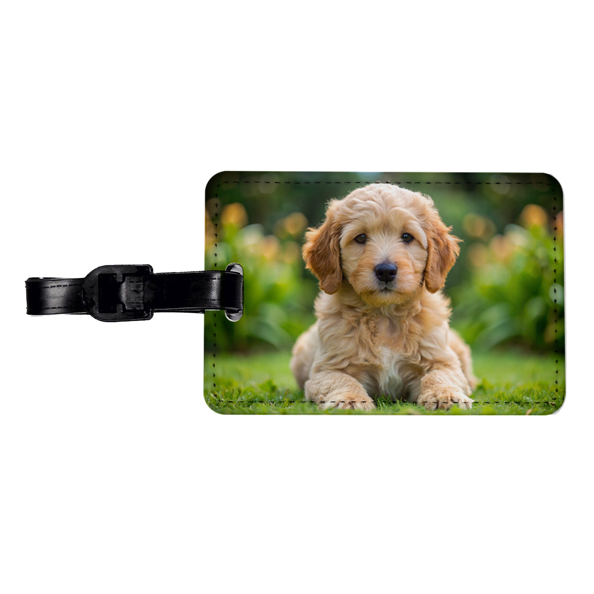 Goldendoodle Dog Puppy Photo Travel Faux Leather Luggage Tag