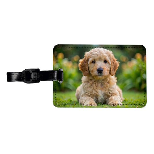 Goldendoodle Dog Puppy Photo Travel Faux Leather Luggage Tag