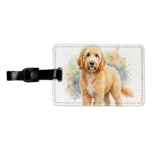 Goldendoodle Dog Watercolor Style Travel Faux Leather Luggage Tag