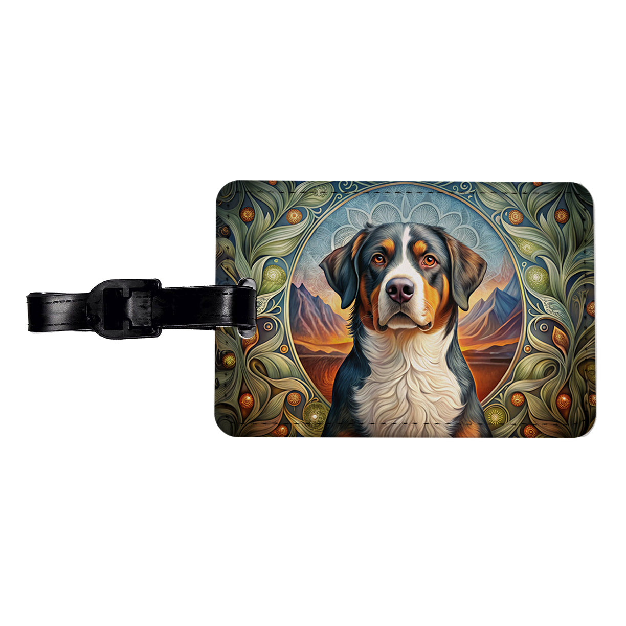 Greater Swiss Mountain Dog Art Nouveau Travel Faux Leather Luggage Tag