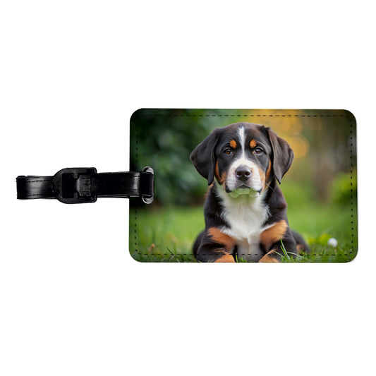 Greater Swiss Mountain Dog Puppy Photo Travel Faux Leather Luggage Tag