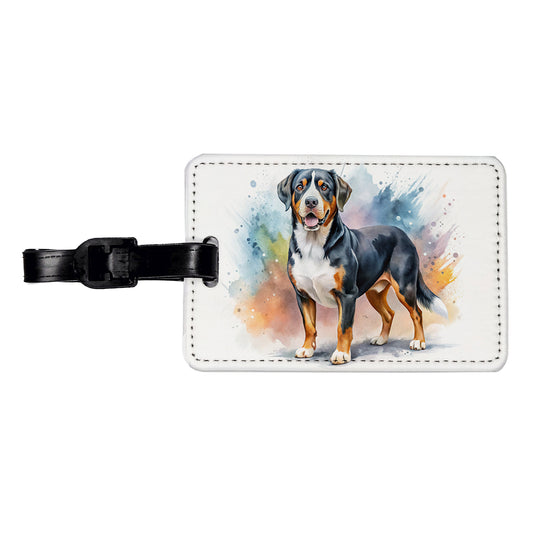 Greater Swiss Mountain Dog Watercolor Style Travel Faux Leather Luggage Tag