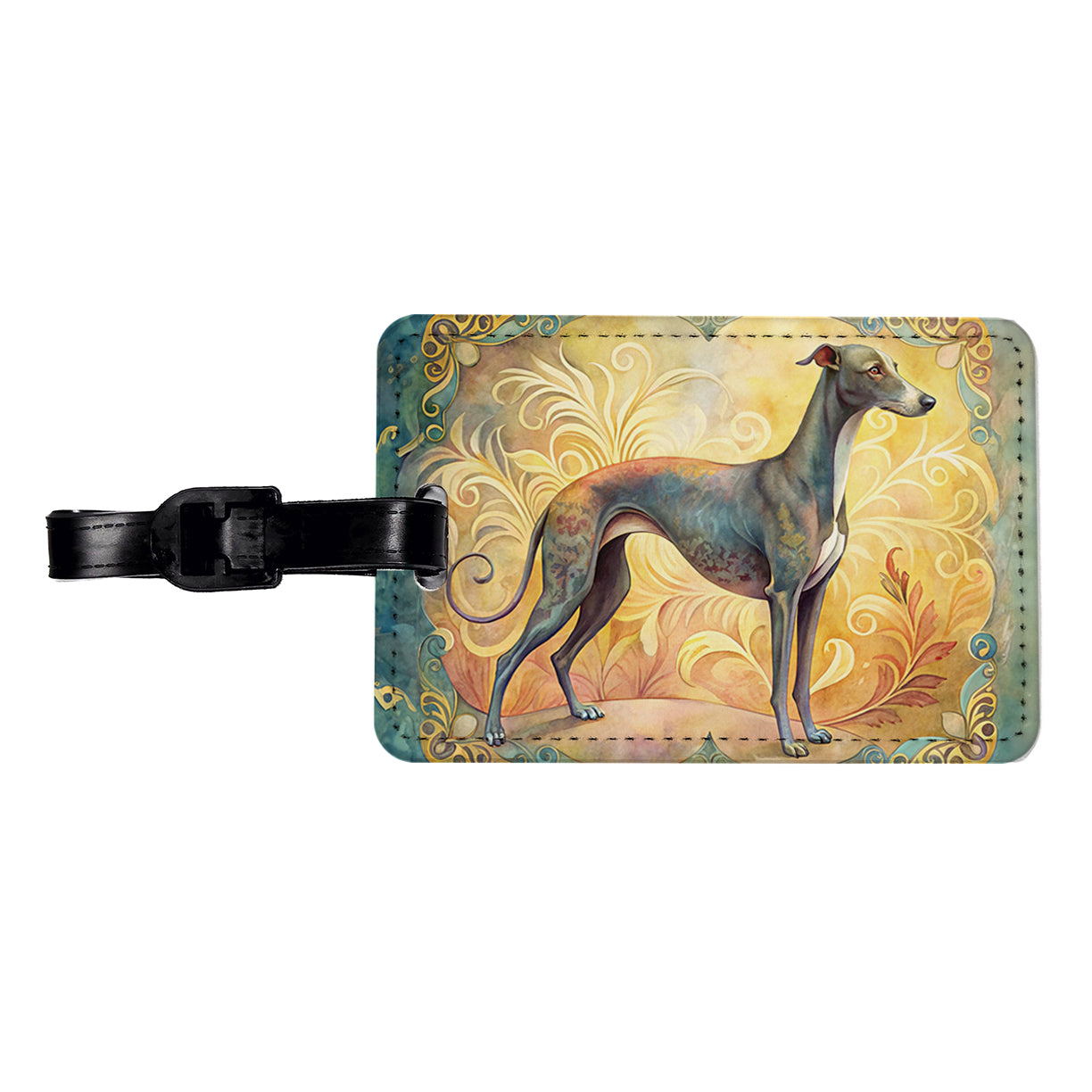 Greyhound Dog Art Nouveau Travel Faux Leather Luggage Tag