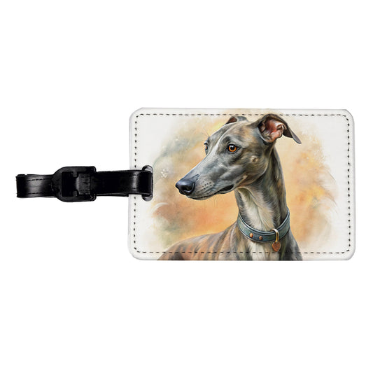 Greyhound Dog Illustration Travel Faux Leather Luggage Tag