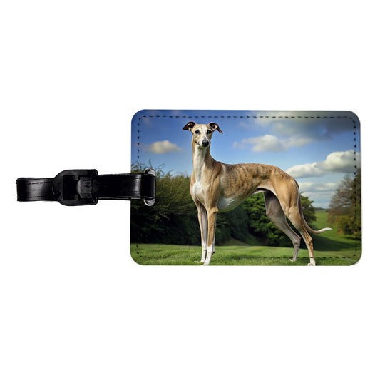 Greyhound Dog Photo Travel Faux Leather Luggage Tag