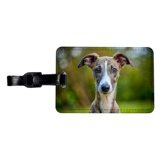 Greyhound Dog Puppy Photo Travel Faux Leather Luggage Tag