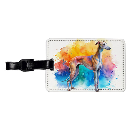 Greyhound Dog Watercolor Style Travel Faux Leather Luggage Tag