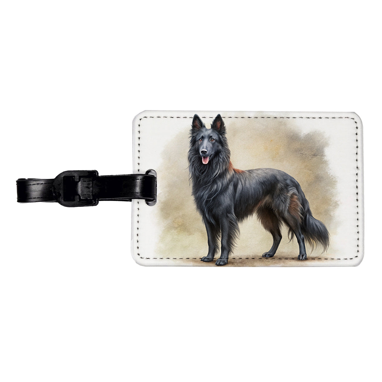 Groenendael Belgian Sheepdog Dog Illustration Travel Faux Leather Luggage Tag