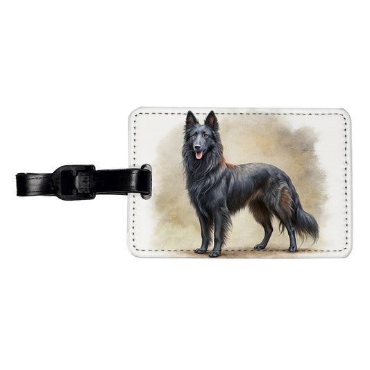 Groenendael Belgian Sheepdog Dog Illustration Travel Faux Leather Luggage Tag