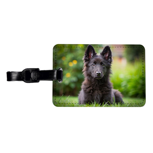 Groenendael Belgian Sheepdog Dog Puppy Photo Travel Faux Leather Luggage Tag