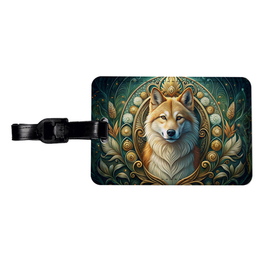 Icelandic Sheepdog Dog Art Nouveau Travel Faux Leather Luggage Tag