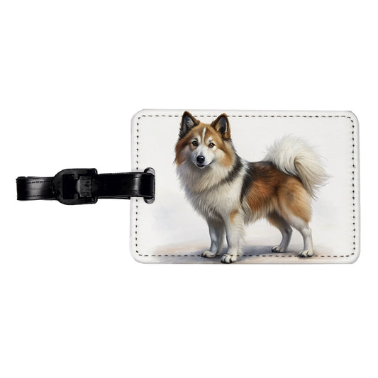 Icelandic Sheepdog Dog Illustration Travel Faux Leather Luggage Tag