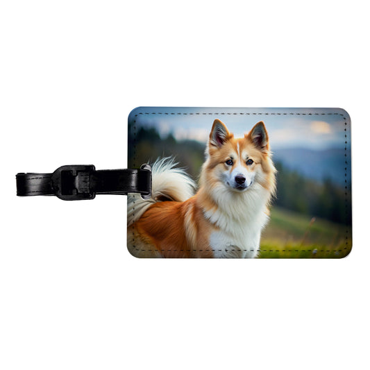 Icelandic Sheepdog Dog Photo Travel Faux Leather Luggage Tag