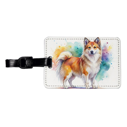 Icelandic Sheepdog Dog Watercolor Style Travel Faux Leather Luggage Tag