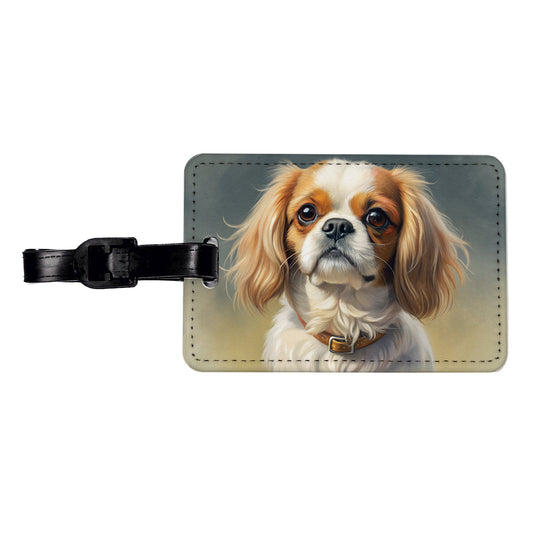 Japanese Chin Dog Illustration Travel Faux Leather Luggage Tag