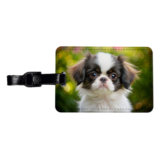 Japanese Chin Dog Puppy Photo Travel Faux Leather Luggage Tag