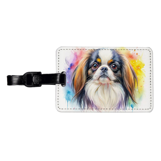 Japanese Chin Dog Watercolor Style Travel Faux Leather Luggage Tag