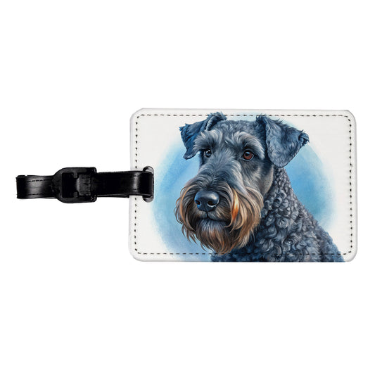 Kerry Blue Terrier Dog Illustration Travel Faux Leather Luggage Tag