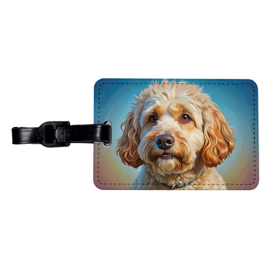 Labradoodle Dog Illustration Travel Faux Leather Luggage Tag