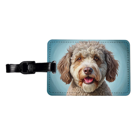 Lagotto Romagnolo Dog Illustration Travel Faux Leather Luggage Tag