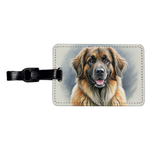 Leonberger Dog Illustration Travel Faux Leather Luggage Tag