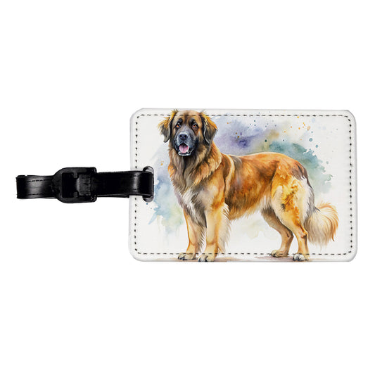 Leonberger Dog Watercolor Style Travel Faux Leather Luggage Tag