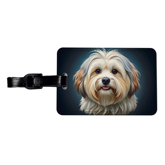 Lhasa Apso Dog Illustration Travel Faux Leather Luggage Tag