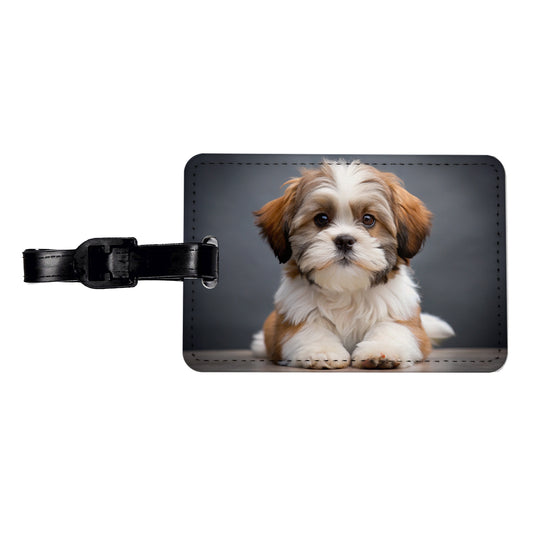 Lhasa Apso Dog Puppy Photo Travel Faux Leather Luggage Tag