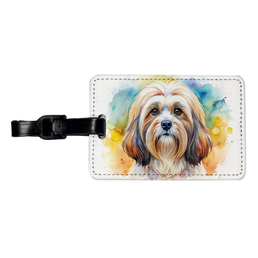 Lhasa Apso Dog Watercolor Style Travel Faux Leather Luggage Tag