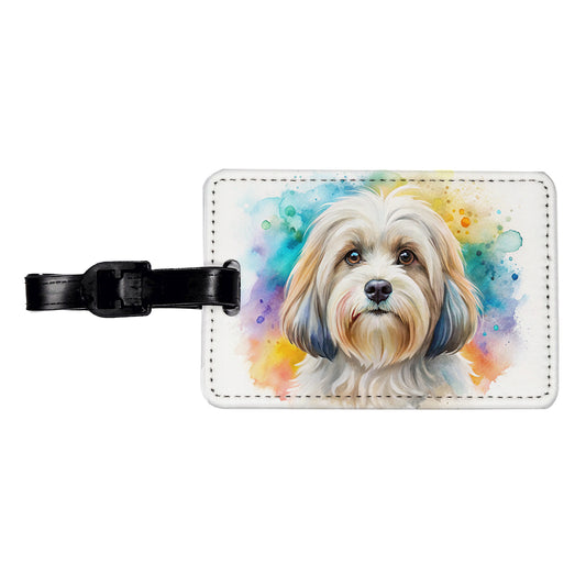Lowchen Little Lion Dog Watercolor Style Travel Faux Leather Luggage Tag