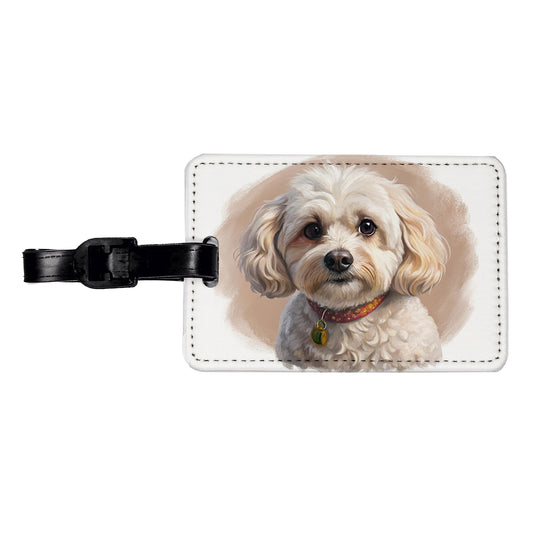 Maltipoo Dog Illustration Travel Faux Leather Luggage Tag