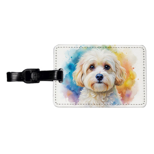 Maltipoo Dog Watercolor Style Travel Faux Leather Luggage Tag