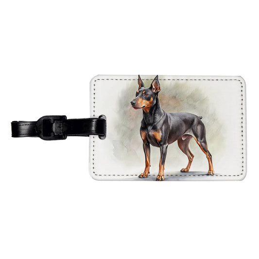 Manchester Terrier Dog Illustration Travel Faux Leather Luggage Tag