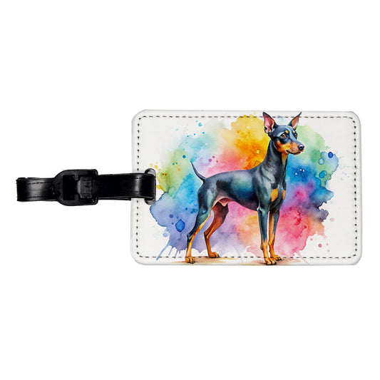 Manchester Terrier Dog Watercolor Style Travel Faux Leather Luggage Tag