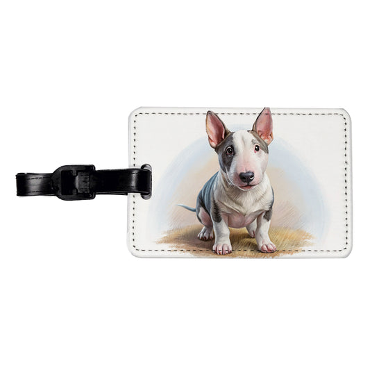 Miniature Bull Terrier Dog Illustration Travel Faux Leather Luggage Tag