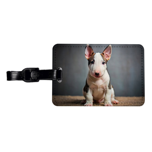 Miniature Bull Terrier Dog Puppy Photo Travel Faux Leather Luggage Tag