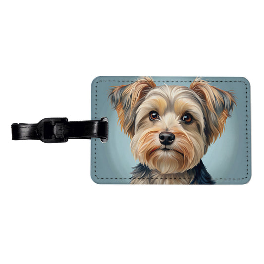 Morkie Dog Illustration Travel Faux Leather Luggage Tag