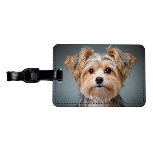 Morkie Dog Photo Travel Faux Leather Luggage Tag