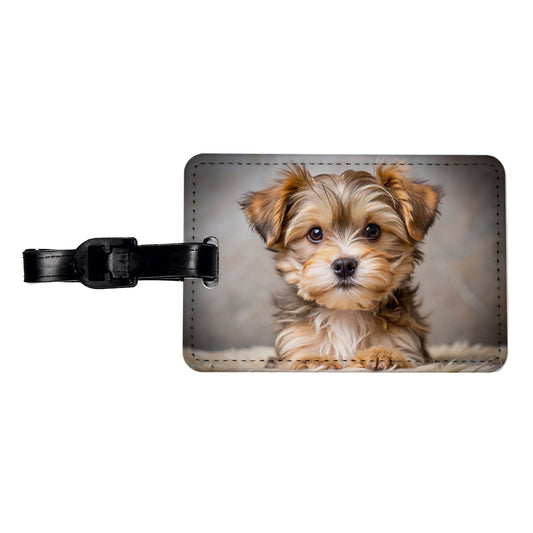 Morkie Dog Puppy Photo Travel Faux Leather Luggage Tag